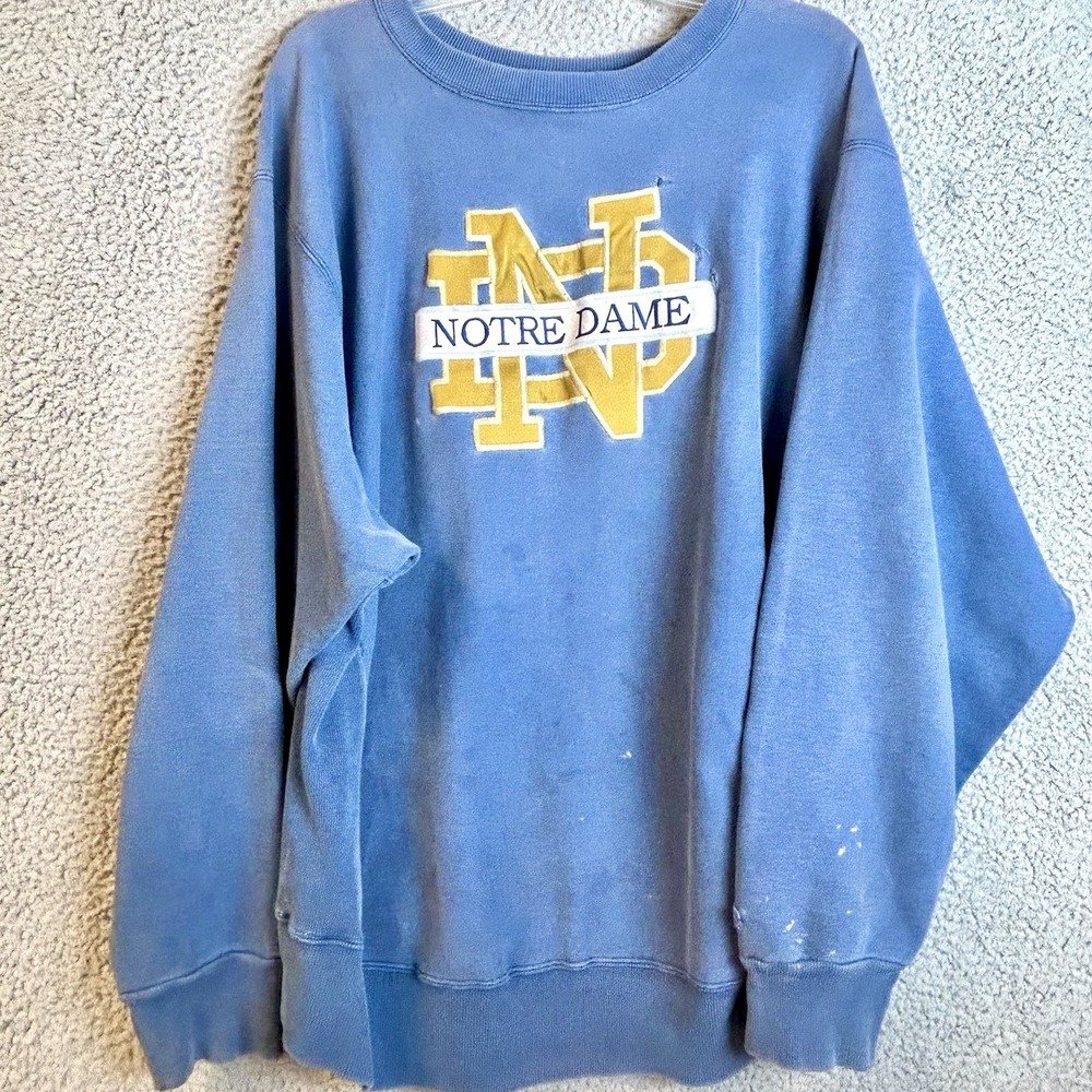 VTG Notre Dame Irish XL Embroidered Sweatshirt Crable Sportswear Distressed USA